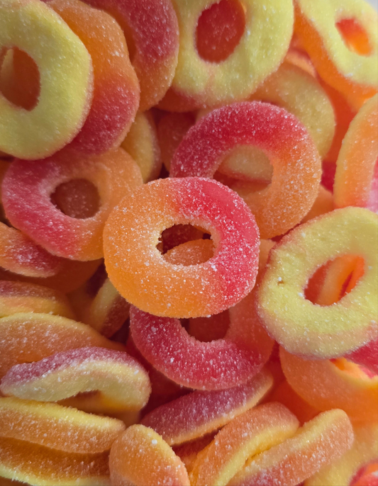Anneaux sucrés goût pêche 100g