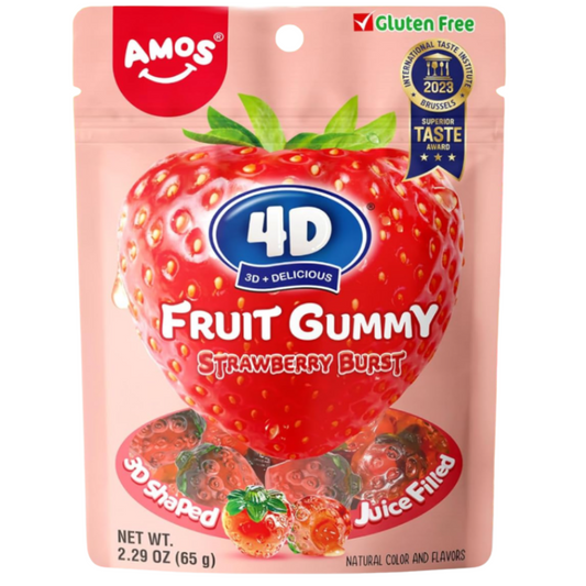Sachet Amos 4D Fruit Gummy Fraise 120 gr